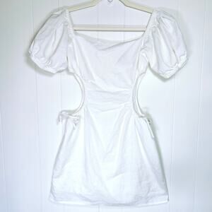 Sabo Skirt White Linen Puff Sleeve Cutout Dress M Bridal Cottagecore